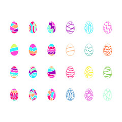 Set of 24 color Easter eggs, vector hand-drawn eggs, EPS 8