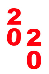 top view of red 2020 number isolated on white