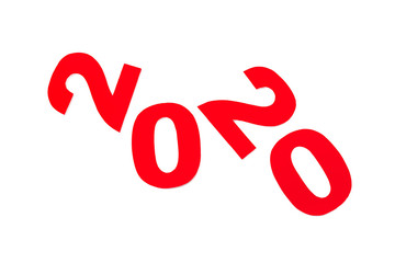 top view of red 2020 number isolated on white