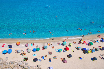 Top view of the beach with holidaymakers