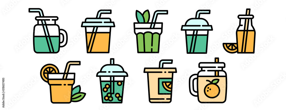 Poster smoothie icons set. outline set of smoothie vector icons for web design isolated on white background