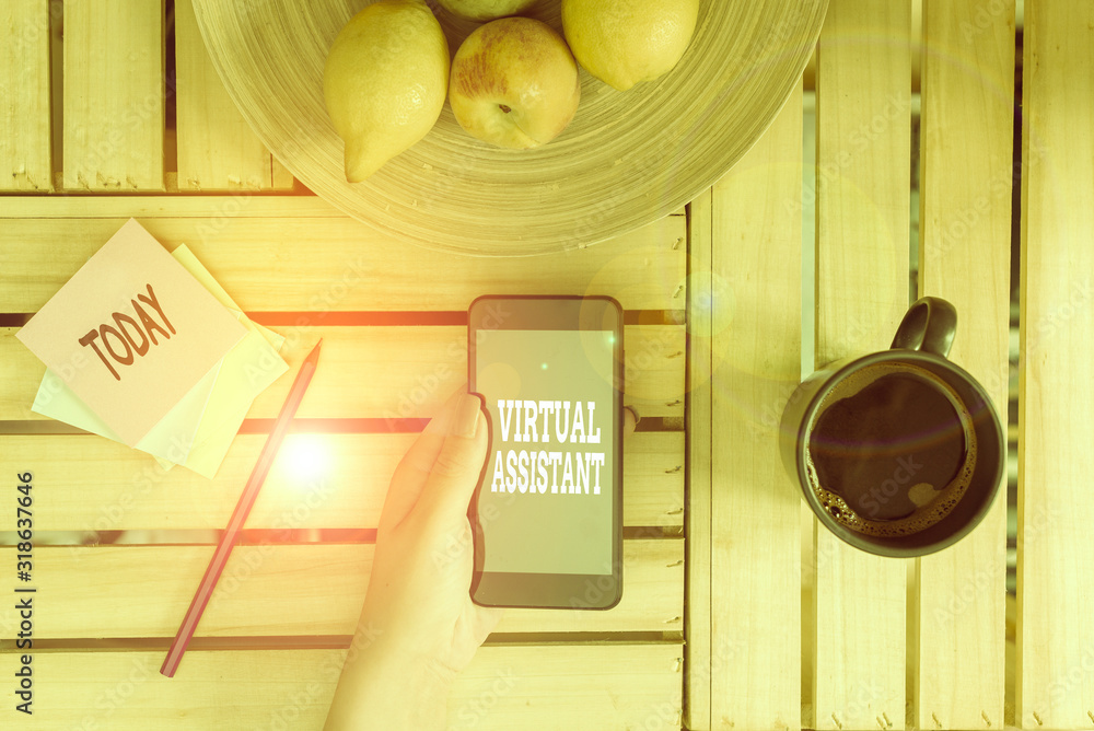 Poster writing note showing virtual assistant. business concept for demonstrating who provides various serv