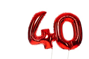 number 40 red balloons isolated on white