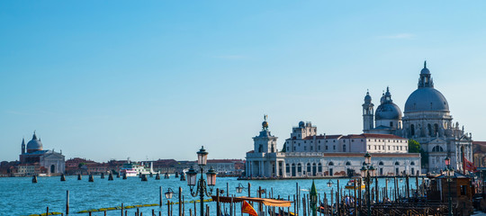 View from the square San Marco to the grand canal in Venice, Italy. Architecture and landmark of Venice. Vacation and holidays in Italy and Europe concept.