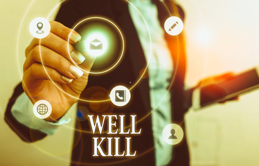 Text sign showing Well Kill. Business photo showcasing operation of placing a column of heavy fluid...