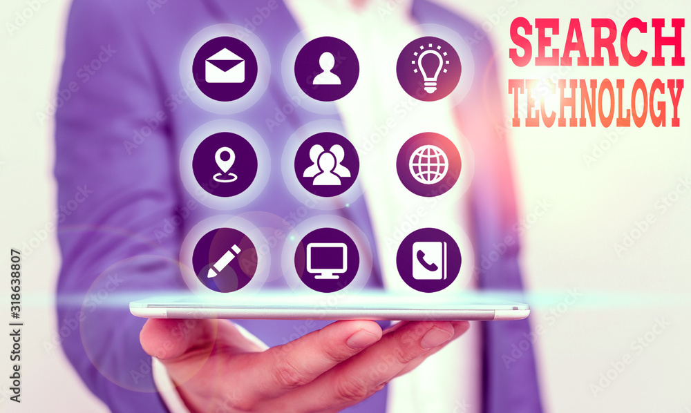 Poster handwriting text writing search technology. conceptual photo service that allows internet users to s