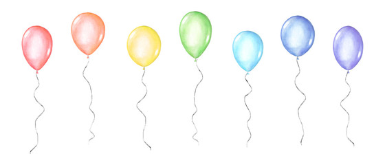 Set of coloful watercolor balloons isolated on white background © Olga