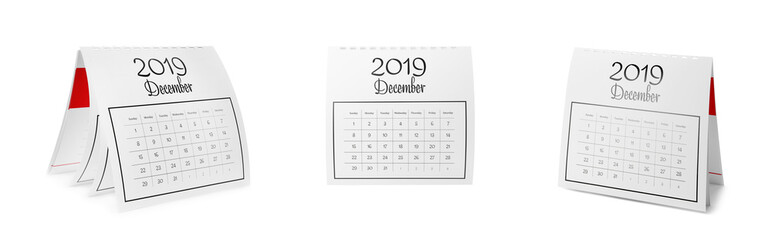 Collage of paper calendar on white background
