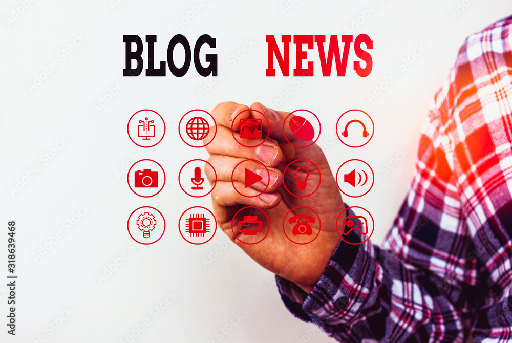 Aufkleber conceptual hand writing showing blog news. concept meaning regularly updated website typically one r