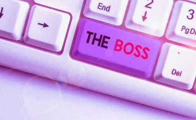 Word writing text The Boss. Business photo showcasing a demonstrating who exercises control or...