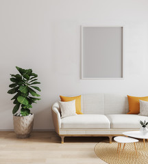 Mock up poster frame in modern interior background, living room, scandinavian style, 3d render, 3d illustration