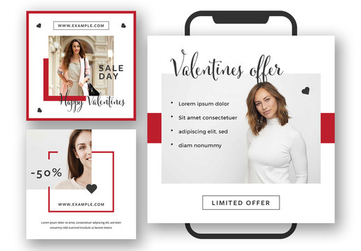 Set of Social Media Post Layouts with Red Accents