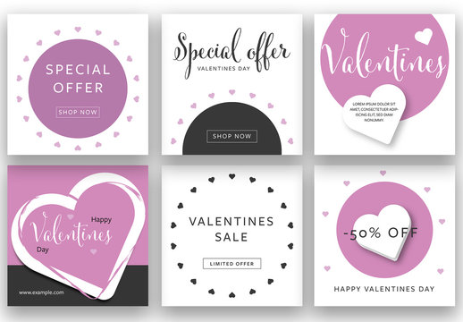 Valentine's Day Social Media Post Layout Set with Purple Accents