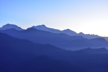 view of mountains range with fog and clear sky sarankot  view point nepal