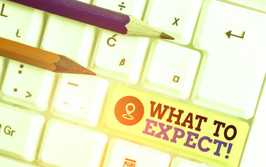 Handwriting text writing What To Expect. Conceptual photo asking about regard something as likely...