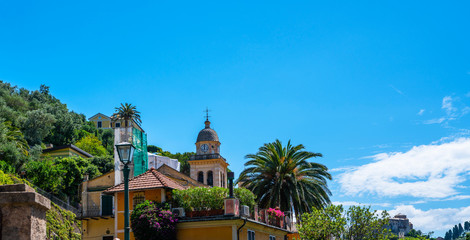 Fototapeta na wymiar Typical italian village Portofino with colorful houses in Italy, Liguria sea coast.