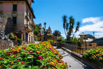 Typical italian village Portofino with colorful houses in Italy, Liguria sea coast.