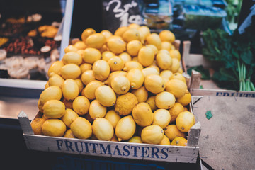 Netherlands, Amsterdam, 28 october, 2017: Fresh lemon at city market