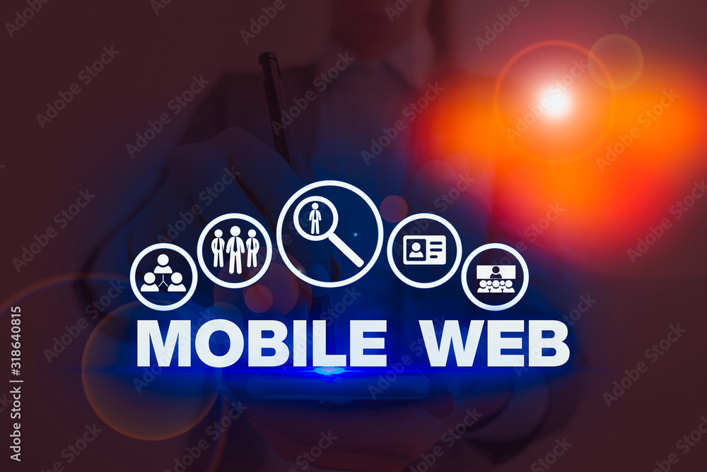 Poster handwriting text mobile web. conceptual photo browserbased internet services accessed from handheld 
