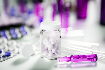 Pharmaceutical medication and medicine pills in packs