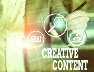 Conceptual hand writing showing Creative Content. Concept meaning providing showing with the type...
