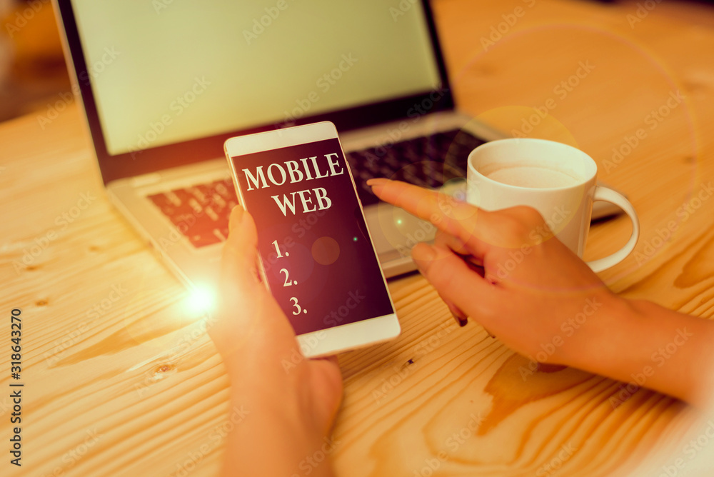 Poster conceptual hand writing showing mobile web. concept meaning browserbased internet services accessed 