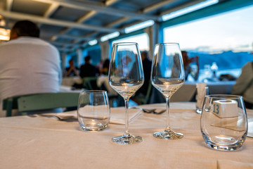 Set of glasses on the table.