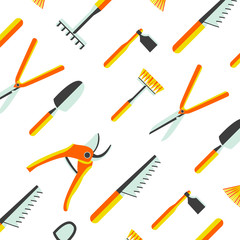 Cartoon color garden tools pattern. Vector farm equipment background.