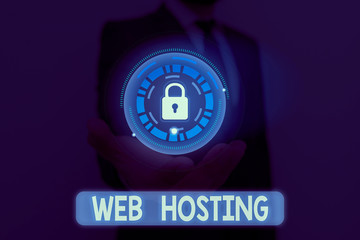 Word writing text Web Hosting. Business photo showcasing business of providing storage space and...