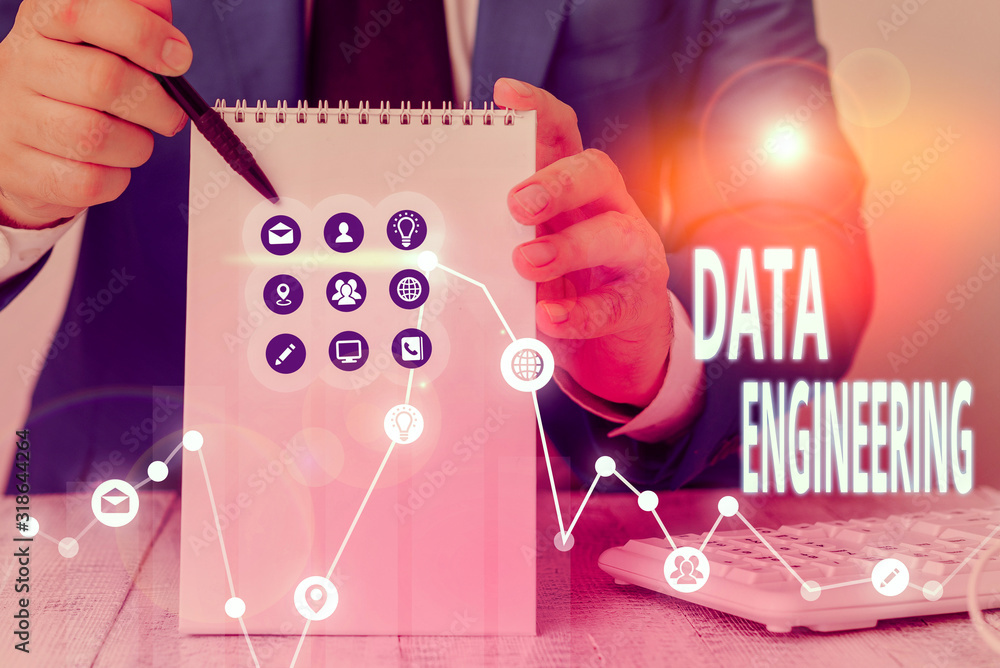 Poster word writing text data engineering. business photo showcasing data science that focuses on practical