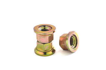 galvanized fixing nuts several pieces on a white background close-up