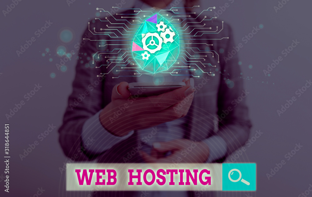 Poster text sign showing web hosting. business photo text business of providing storage space and access fo