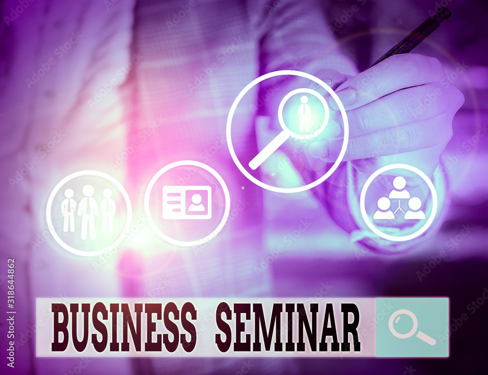 Poster writing note showing business seminar. business concept for discussion in a small group in which the