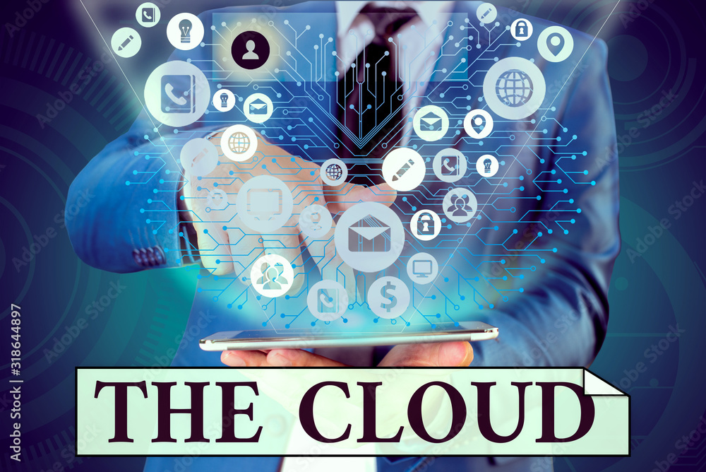 Poster handwriting text writing the cloud. conceptual photo programs used in storing accessing data over th