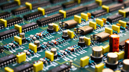 Closeup on electronic board and Electronic device,background