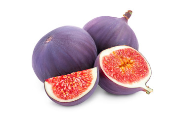 Fresh fig fruit and half isolated on white background