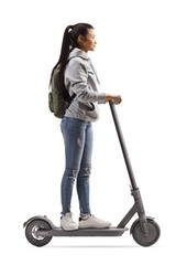 Female student with a backpack riding an electric scooter © Ljupco Smokovski