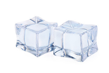 Crystal clear ice cubes isolated on white