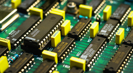 Closeup on electronic board and Electronic device,background