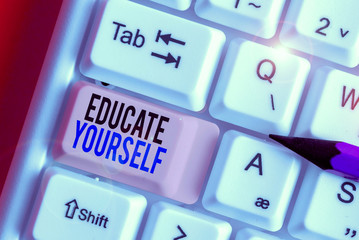 Conceptual hand writing showing Educate Yourself. Concept meaning To train or prepare oneself in a...