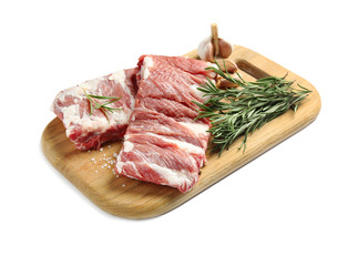 Raw ribs with rosemary and salt isolated on white