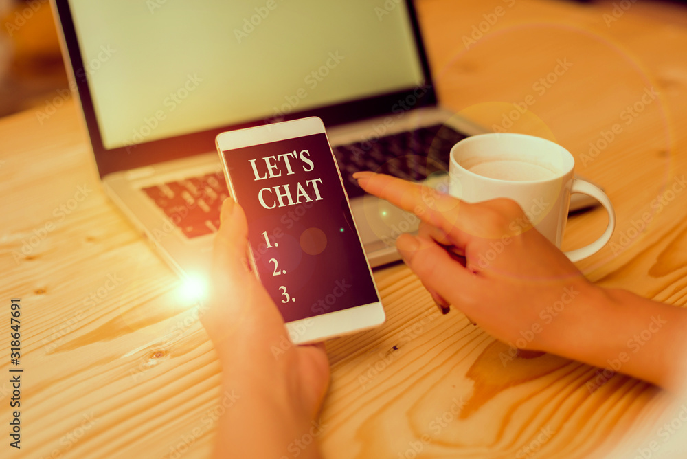Poster conceptual hand writing showing let s is chat. concept meaning inviting the demonstrating to have in