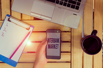 Text sign showing Interbank Market. Business photo text forex market where banks exchange different...