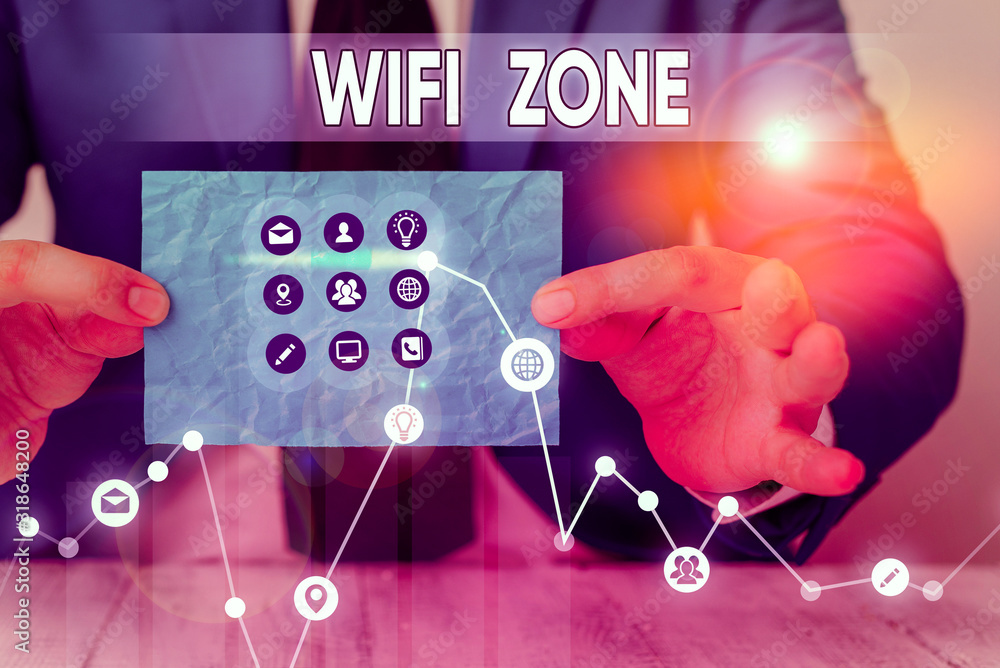 Poster text sign showing wifi zone. business photo showcasing provide wireless highspeed internet and netwo