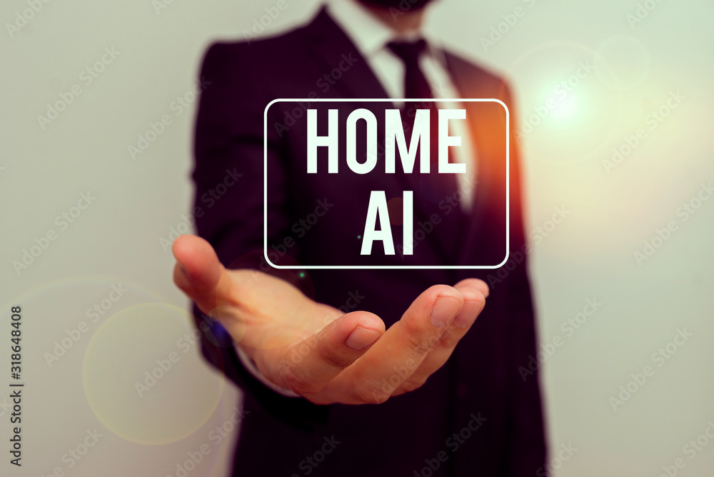 Poster writing note showing home ai. business concept for home solution that enables automating the bulk of