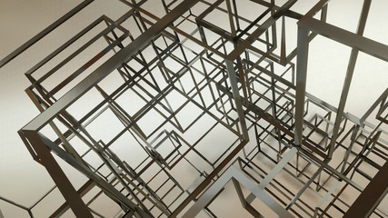 graphic geometric shapes 3D illustration complicated lines boxes on beige background