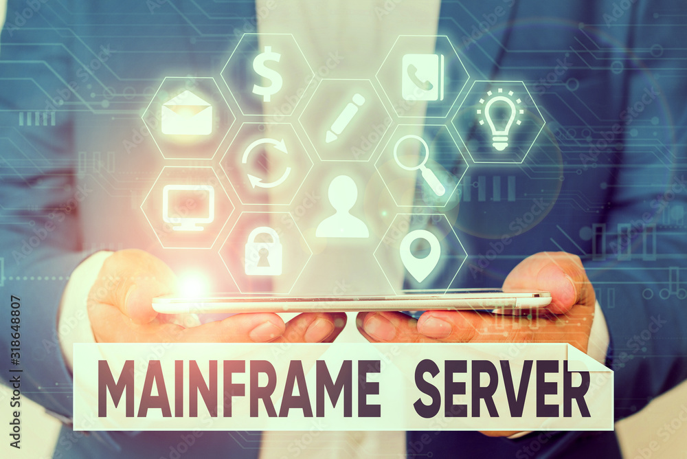 Poster word writing text mainframe server. business photo showcasing designed for processing large amounts 