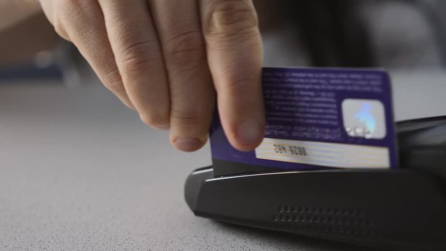 The buyer pays with a plastic debit card in non-cash form. E-wallet.