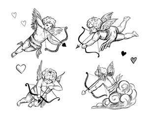 Cupid sketch. Vector illustration. Outline with transparent background