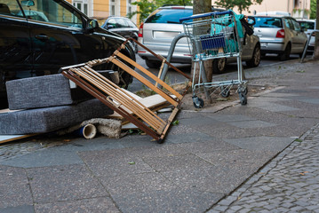 Fototapeta na wymiar Shopping carts left on the street, abandoned shopping carts